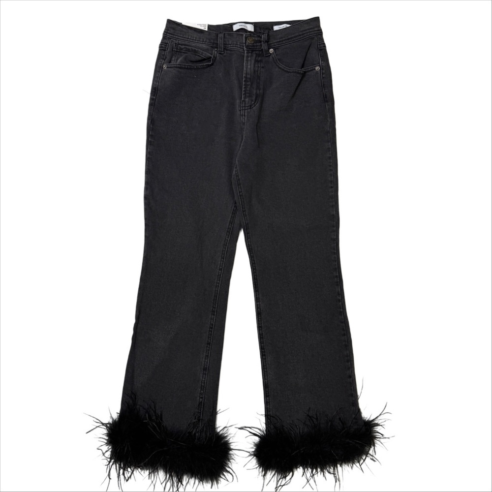 {Forever 21} "High Rise Flare" Black Edgy Feather Glam Party Festival Jeans